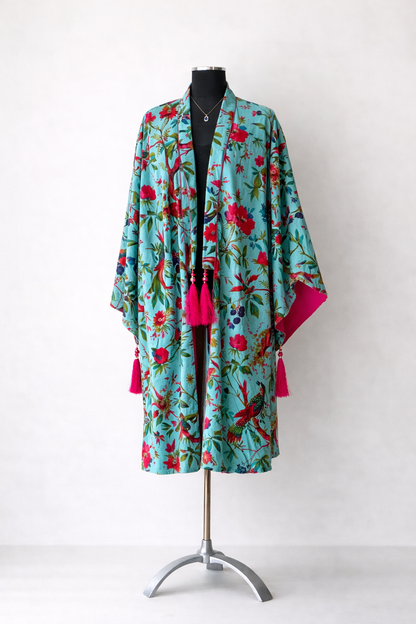 VELVET KIMONO WITH TASSLES
