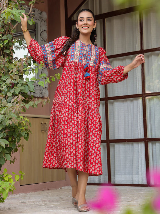 Boho Red Flowy Dress