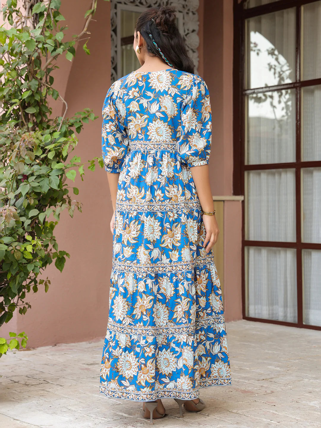 Boho Block Print Dress - Blue