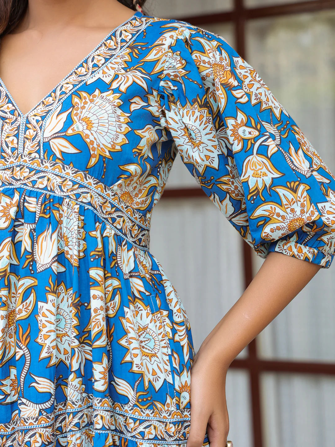 Boho Block Print Dress - Blue