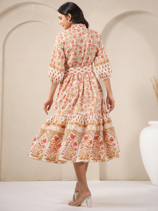Peach Block Print Dress