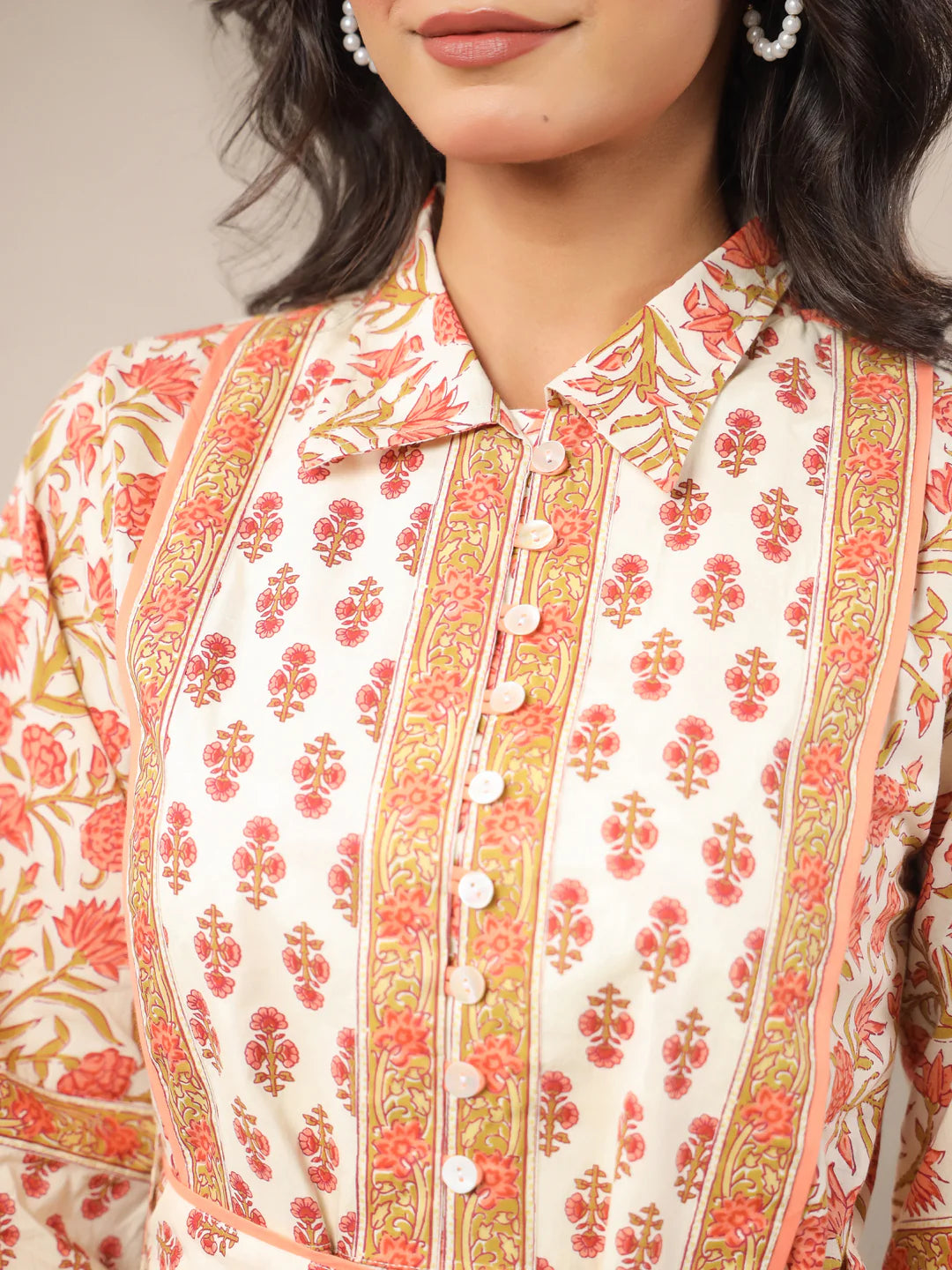 Peach Block Print Dress