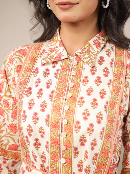 Peach Block Print Dress