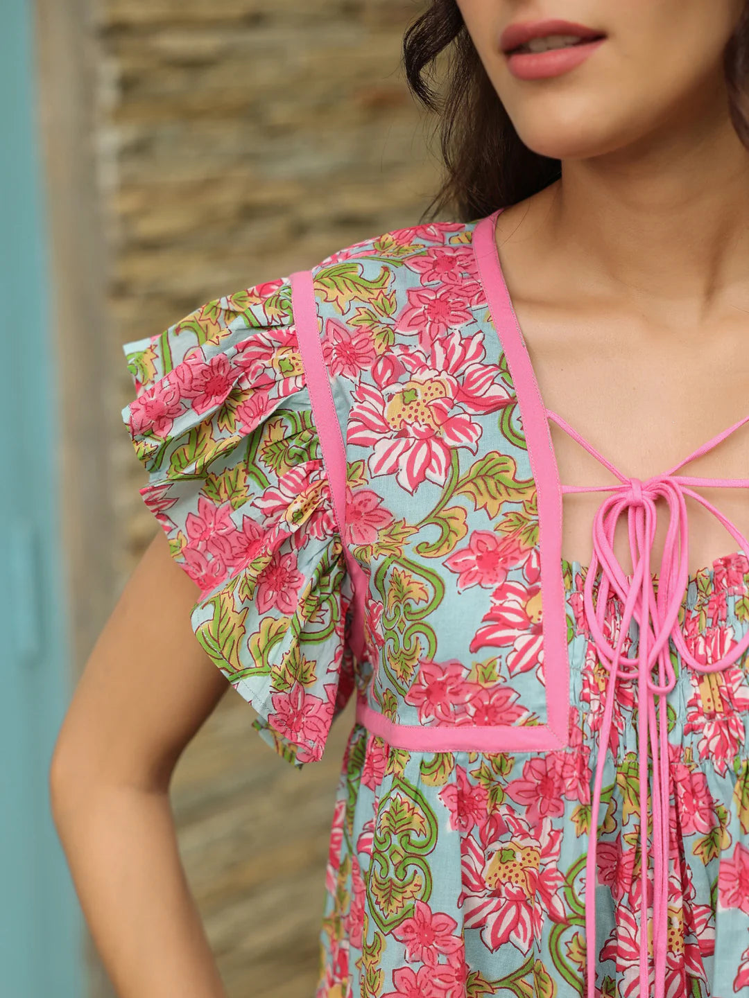 Boho Blue Tie Top