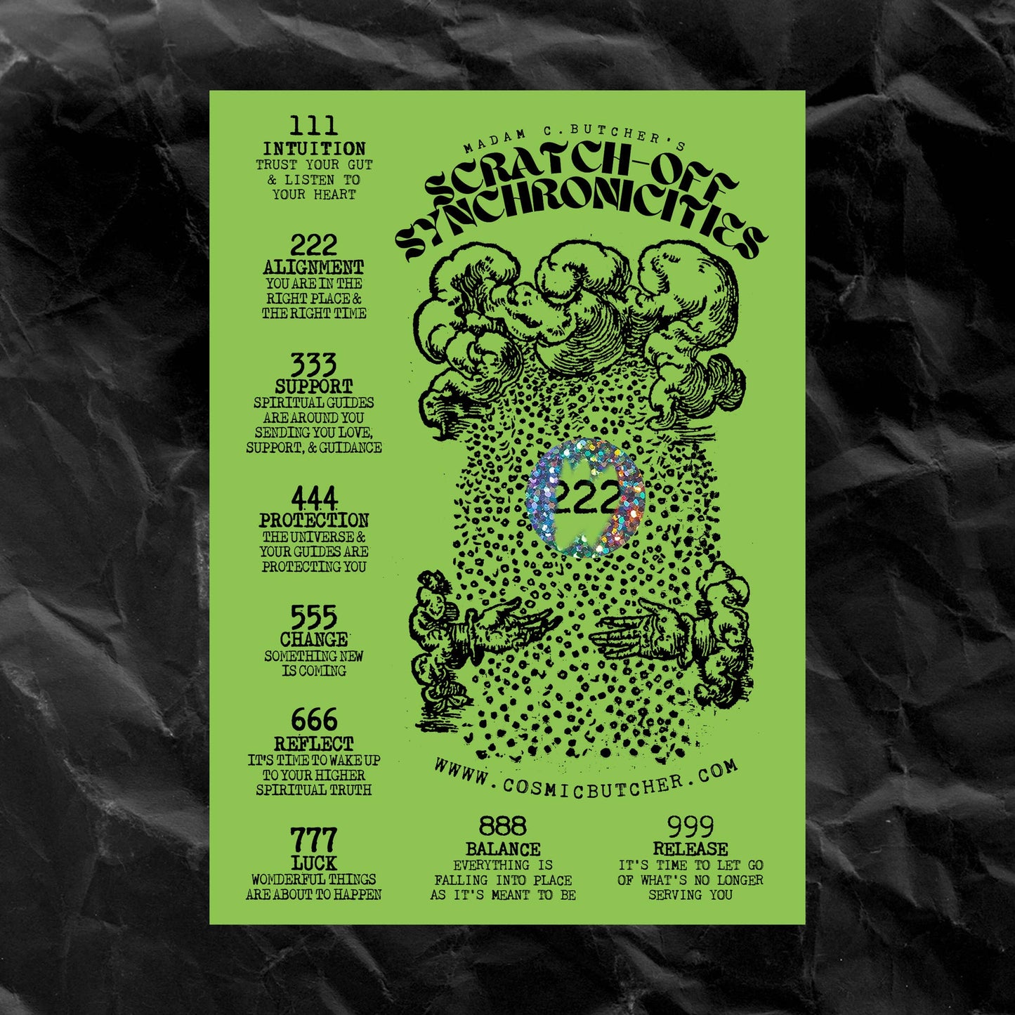 "SYNCHRONICITIES" Scratch Off Angel Number Affirmation Card: BRIGHTS/NEON