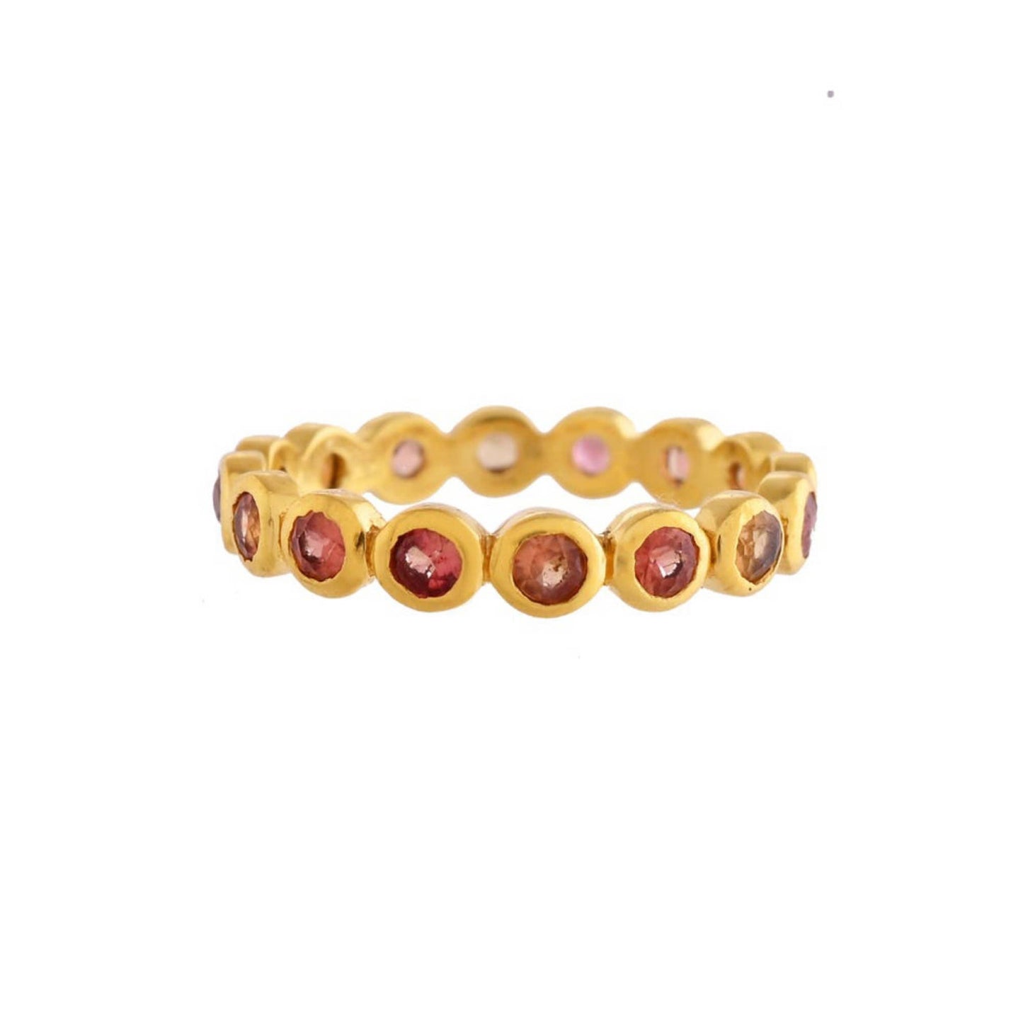 Pink Tourmaline Ruby Gold Plated Band Ring