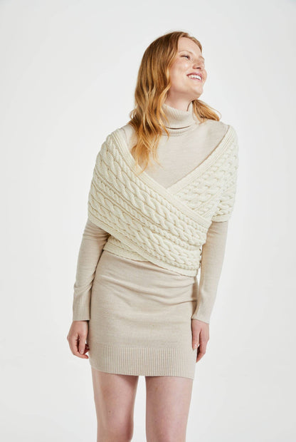 Corrib Crossover Merino Aran Wrap - Cream: M