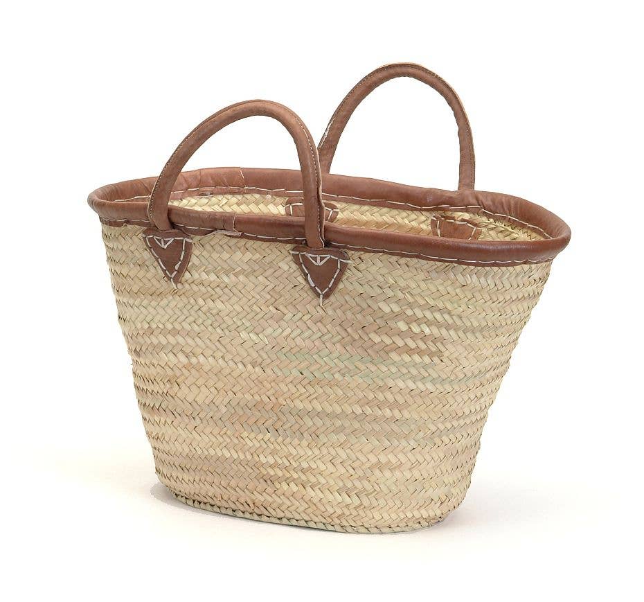 Classic Straw and Leather Market Bag
