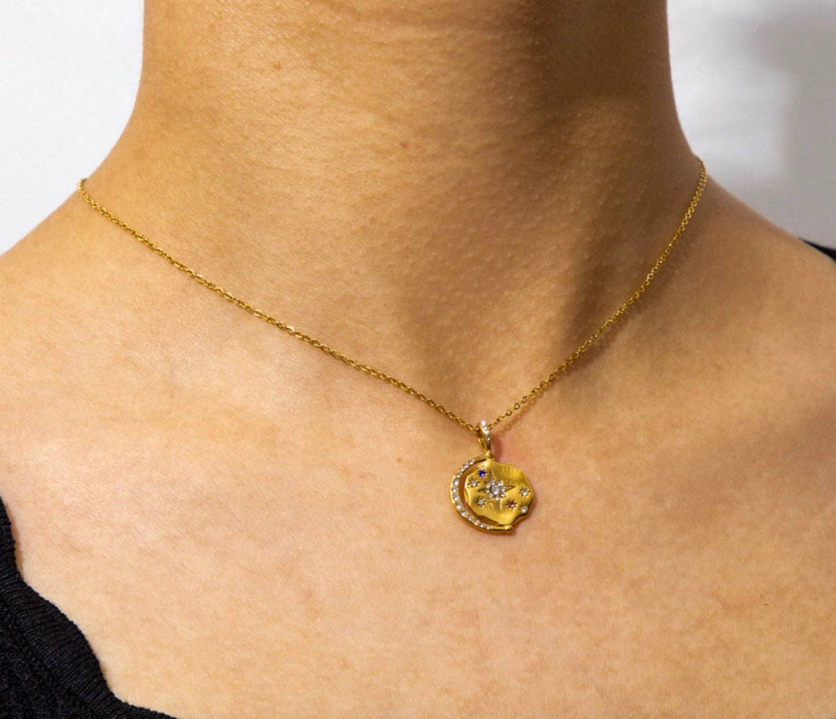  Mini Pendant- Talisman Protect 14K Gold Steel Necklace: Space