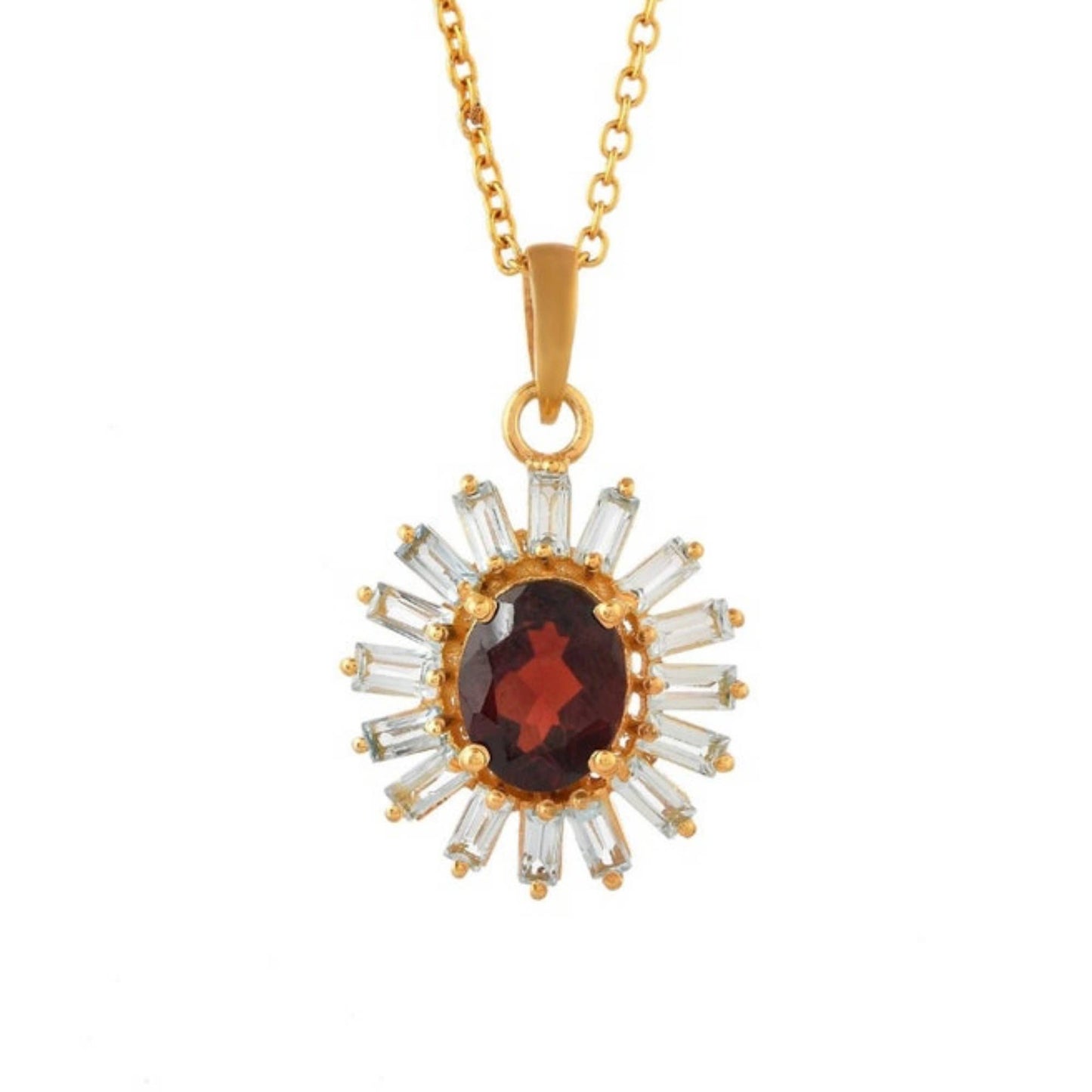 Garnet & White Topaz Gold Plated Necklace