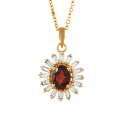 Garnet & White Topaz Gold Plated Necklace