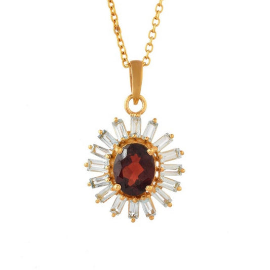 Garnet & White Topaz Gold Plated Necklace