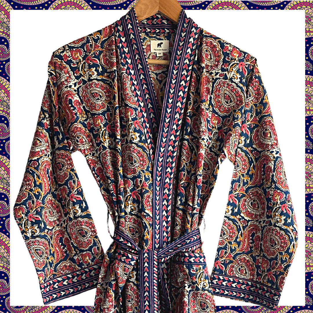 Womens Kimono Robe - Madder all over Medalian print + Border: 52/54 / M