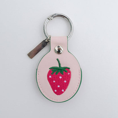 Strawberry Embroidered Leather AirTag Keychain/Bag Charm