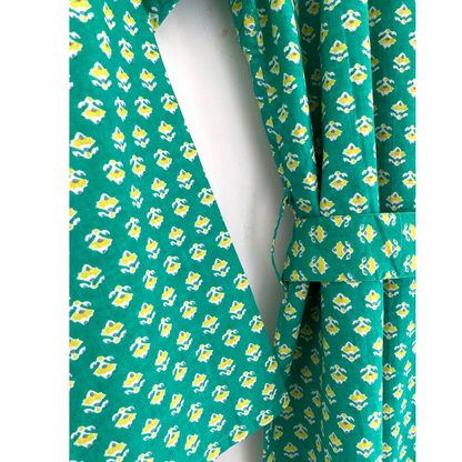 Womens Kimono Robe - Green and Yellow floral print cotton : 44 / S