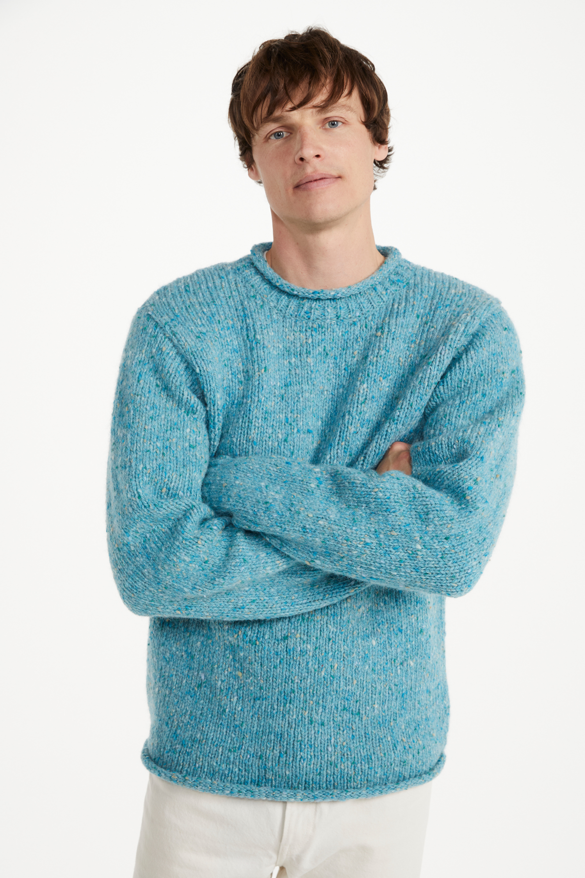 Raheen Tweed Roll Neck Mens Sweater - Aqua Blue: M