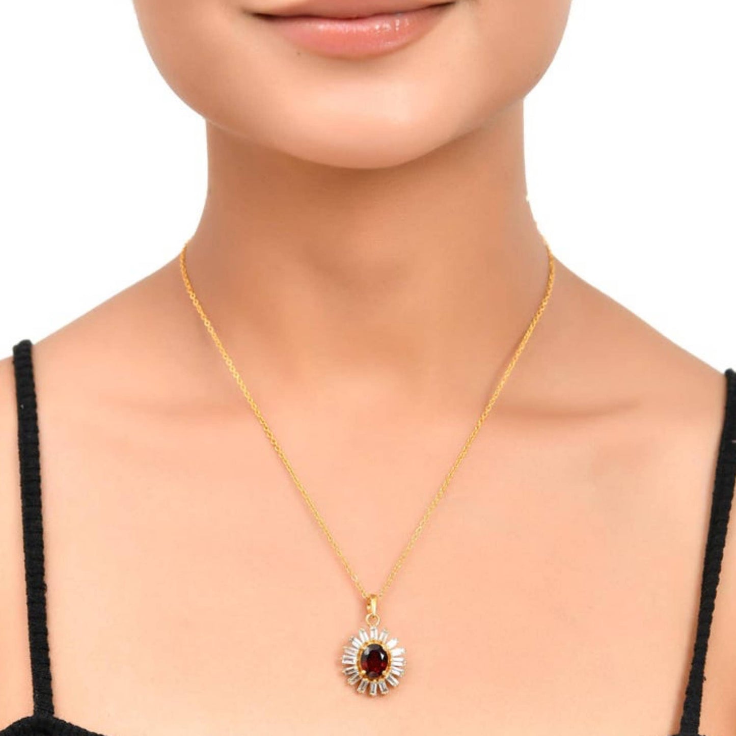Garnet & White Topaz Gold Plated Necklace