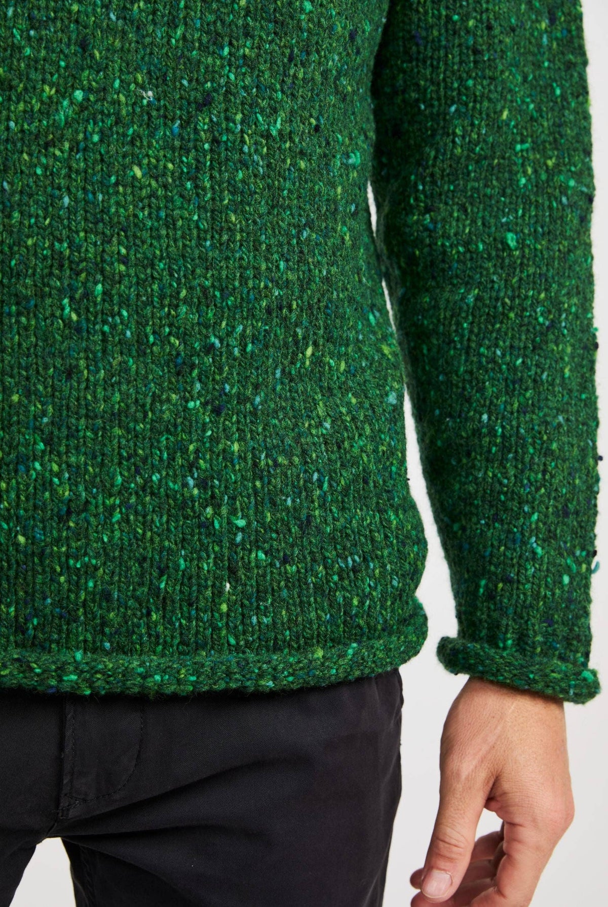 Raheen Tweed Roll Neck Mens Sweater - Bright Green: L