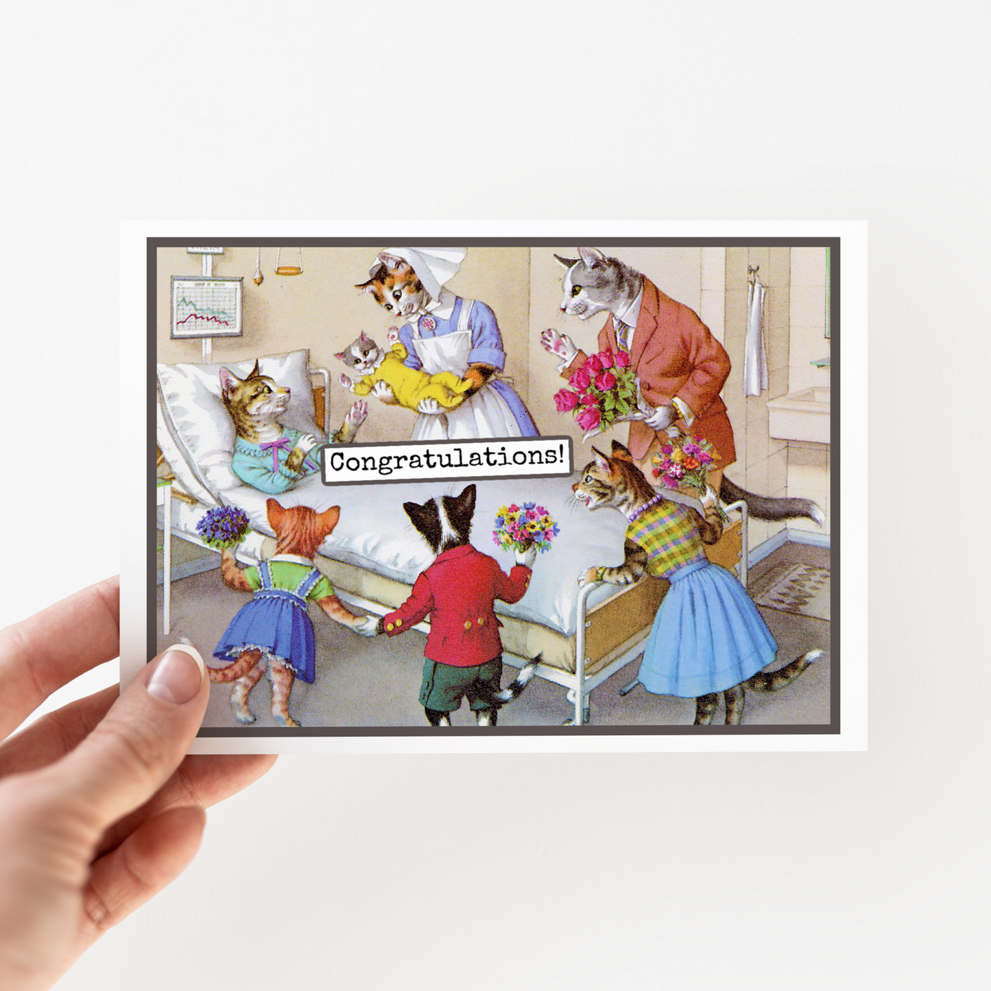 Greeting Card. Vintage Cats. Congratulations. New Baby Card.