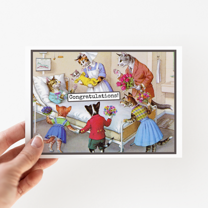 Greeting Card. Vintage Cats. Congratulations. New Baby Card.
