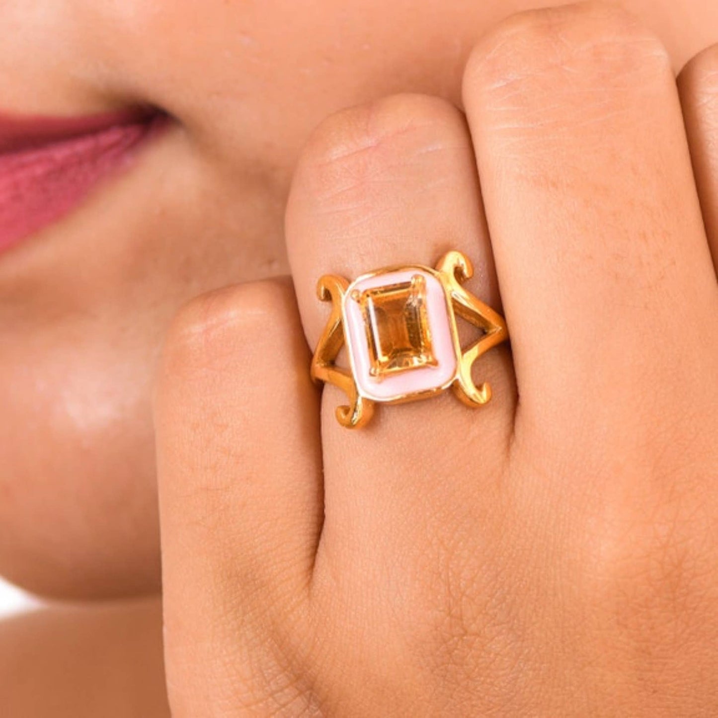 Amethyst Gold Plated Enamel Ring