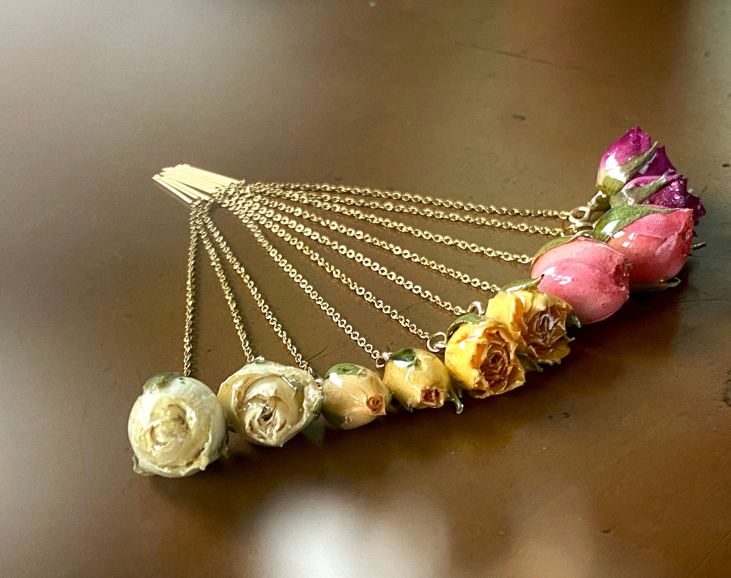 Rose Threader Earrings: Pink / Gold