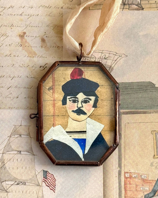 Salty Sailor ~ Art Locket Ornament Nautical Handmade 