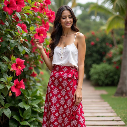 Wrap Skirt - Boho Gypsy Skirt - Bright Pink + White border: 36