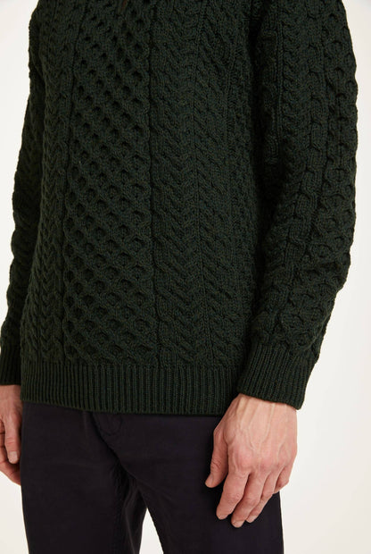 Ballycroy Mens Merino Aran Half Zip Sweater - Forest Green: XLG