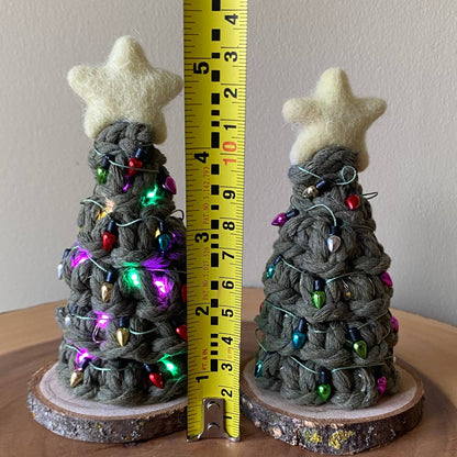 Holiday LIGHTED Mini Macrame Tree Working Fairy Lights: Multi-Colour / Avocado Brighter Green