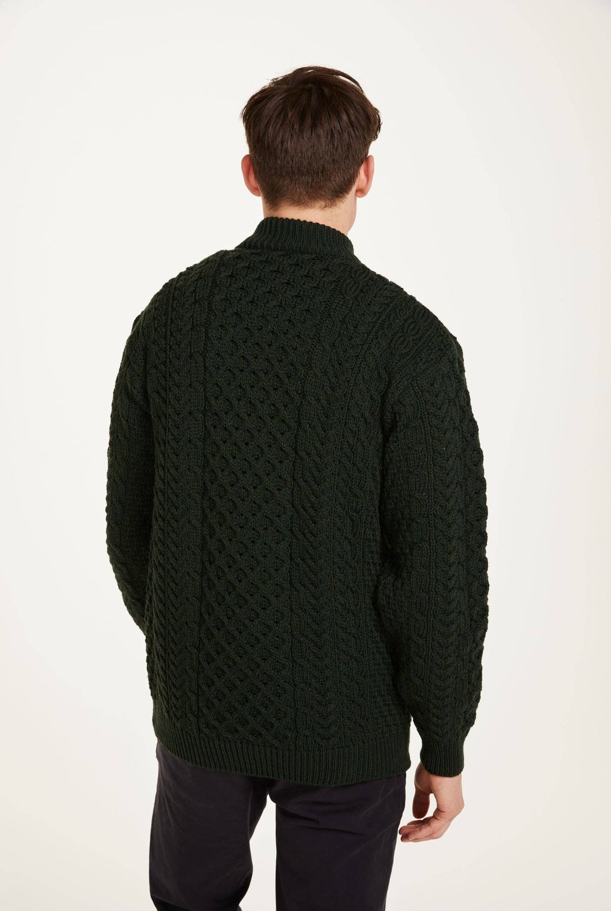 Ballycroy Mens Merino Aran Half Zip Sweater - Forest Green: XLG