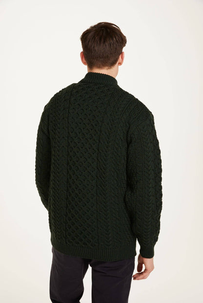 Ballycroy Mens Merino Aran Half Zip Sweater - Forest Green: XLG