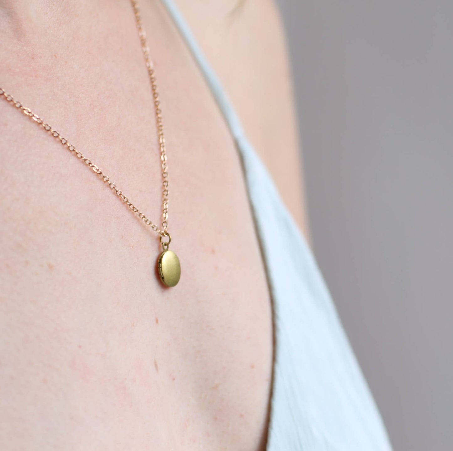 Tiny Oval Engraved Botanical Brass Locket: 20" / Standard Engraving - Thistle