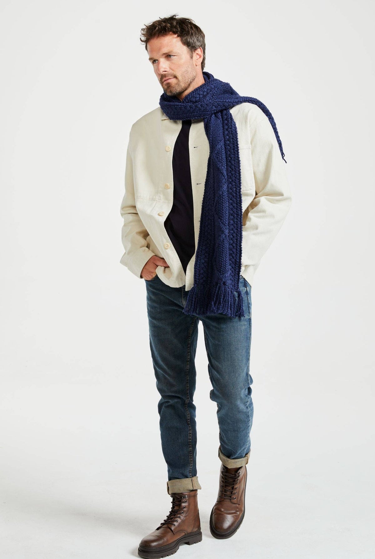 Kinard Aran Scarf - Navy: One Size