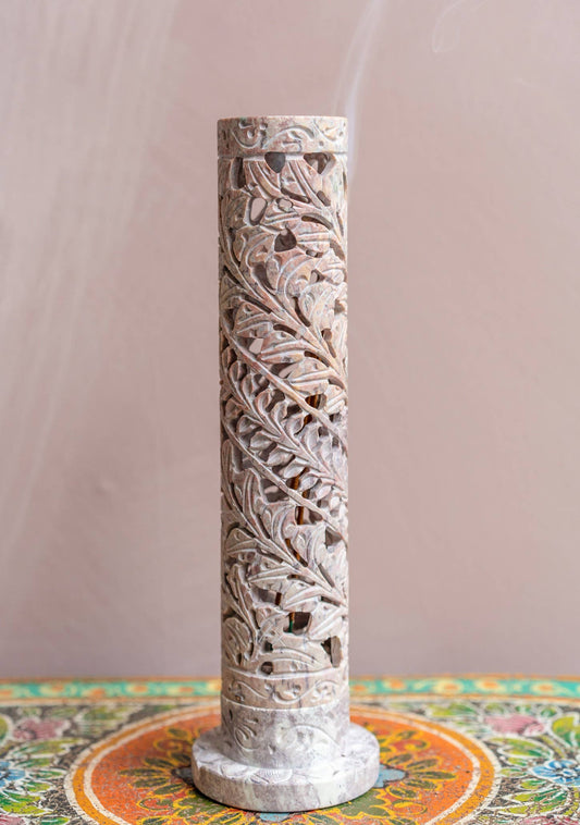 Hand Carved Soapstone Incense Holder Tower