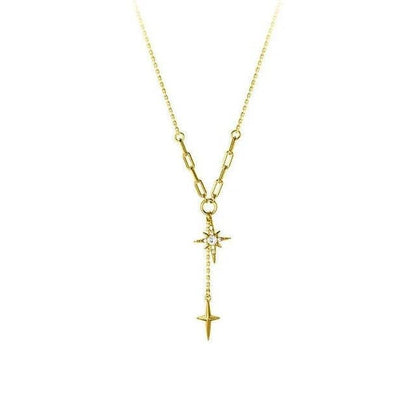 Steller Star-  Lariat- 14K Gold Steel Necklace 
