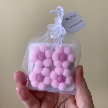 Flower Magnets/ Handmade Pompom & Felt Flower Magnet set: Cappuccino