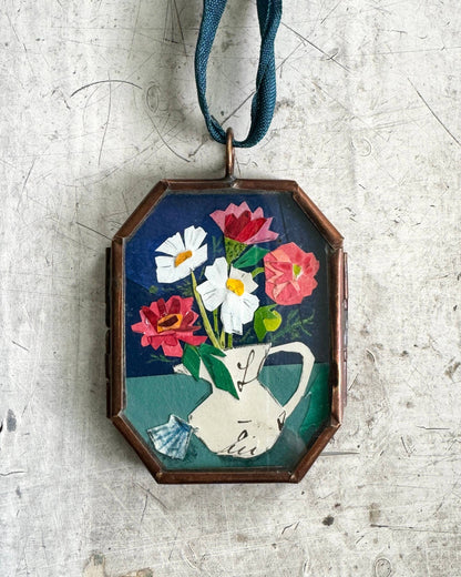 Zinnia & Shell ~ Art Locket Ornament Garden Handmade