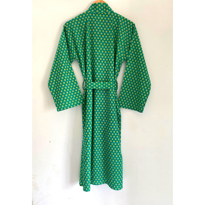Womens Kimono Robe - Green and Yellow floral print cotton : 44 / S