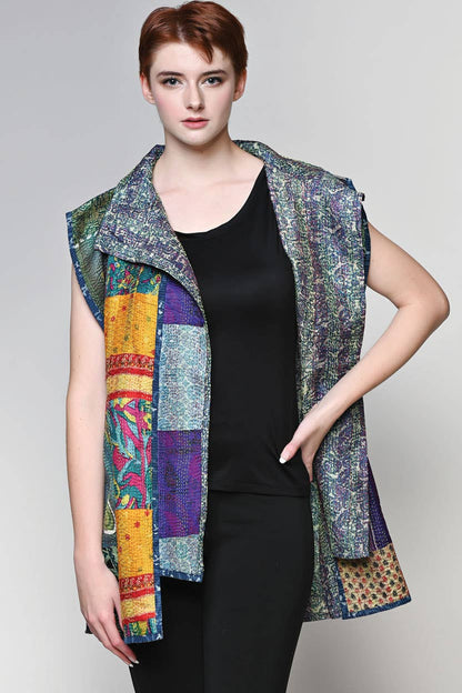 Reversible Silk Kantha Vest Jacket