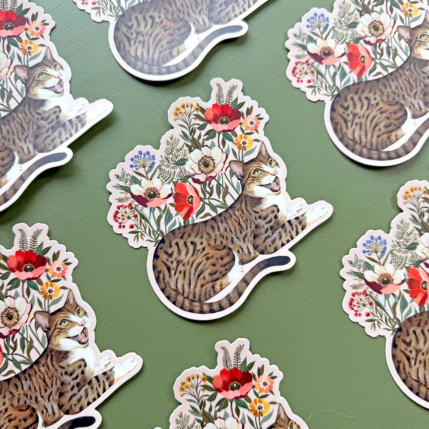 Tabby Cat Vinyl Sticker - Feral Cat Sticker - Nature Sticker