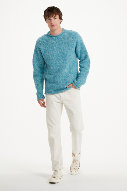 Raheen Tweed Roll Neck Mens Sweater - Aqua Blue: M