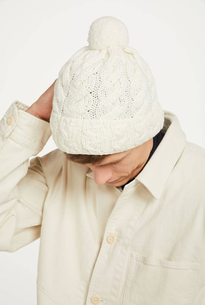 Clifden Cable Aran Hat with Pom Poms -  Cream: One Size