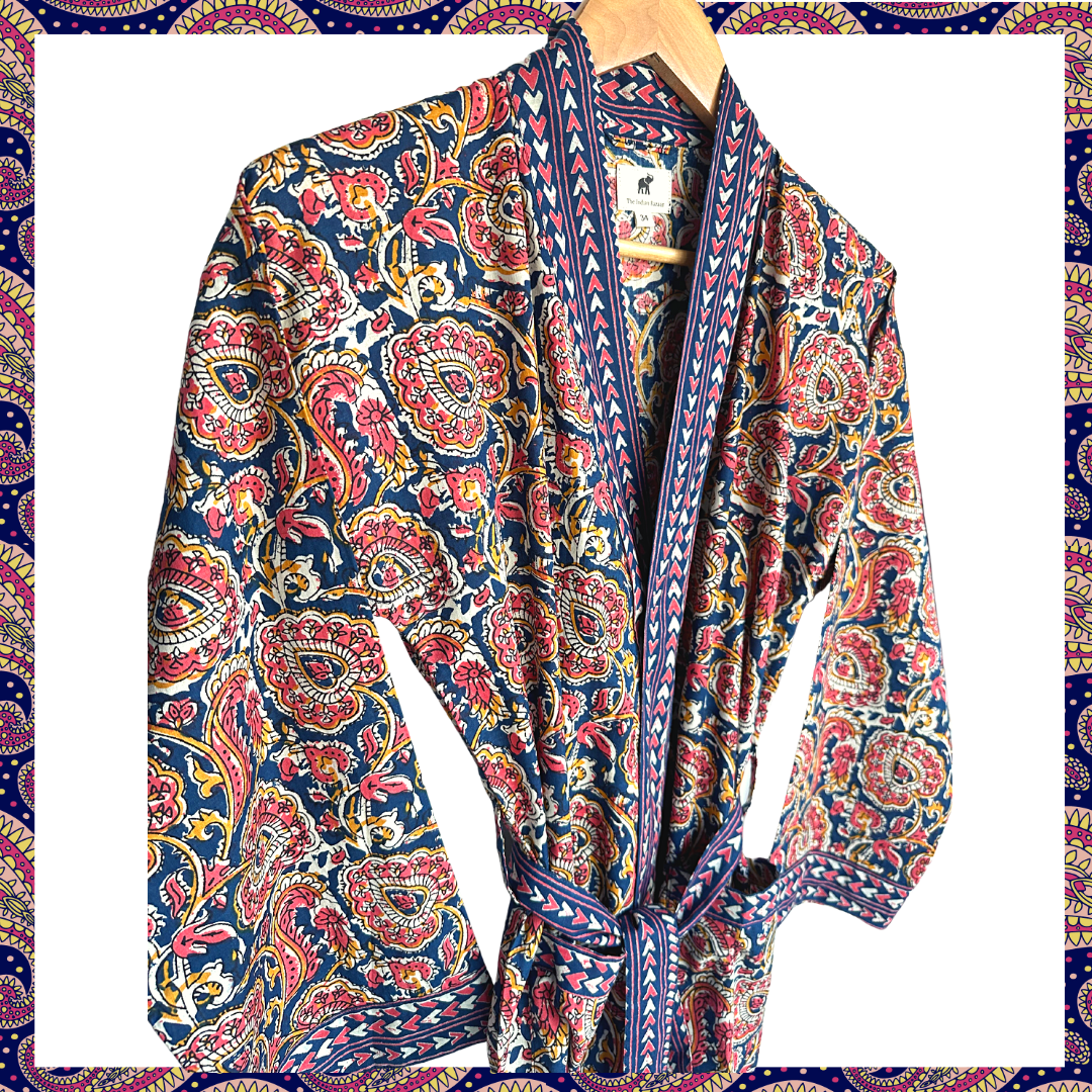 Womens Kimono Robe - Madder all over Medalian print + Border: 52/54 / M