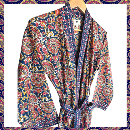 Womens Kimono Robe - Madder all over Medalian print + Border: 52/54 / M