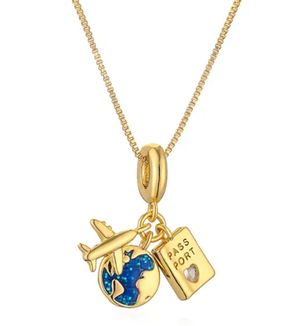 Charm Necklace - Travel Talisman Stainless Steel Necklace: Passport