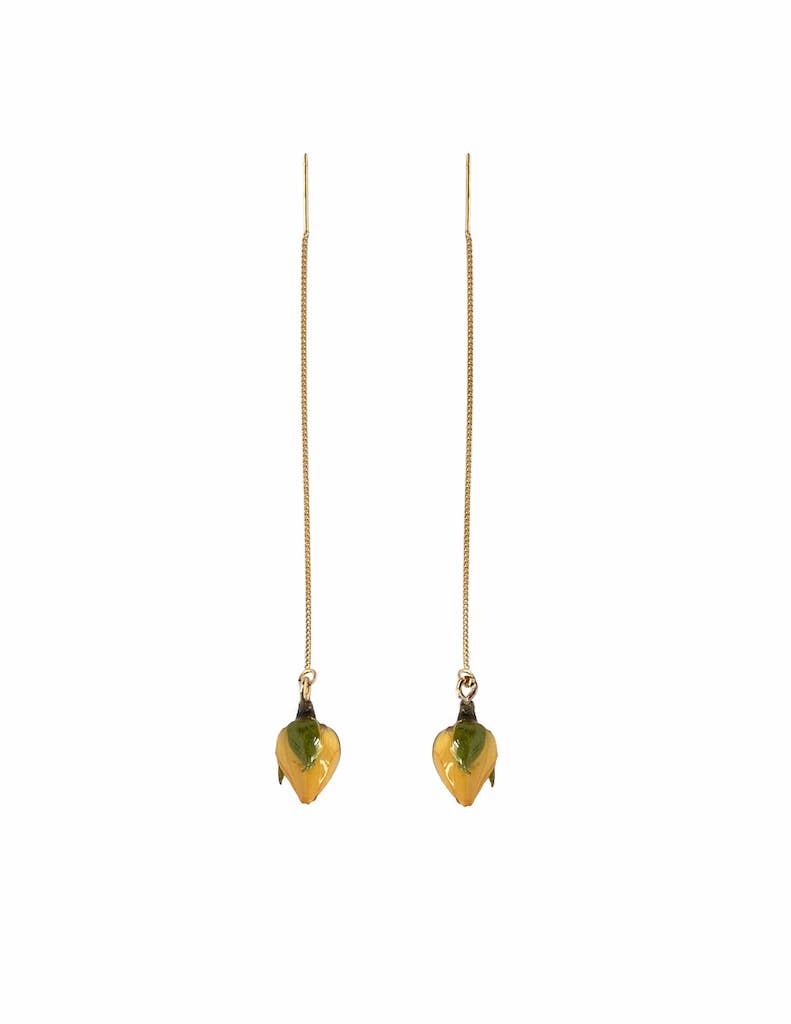 Bud Rose Threader Earrings: Red / Gold