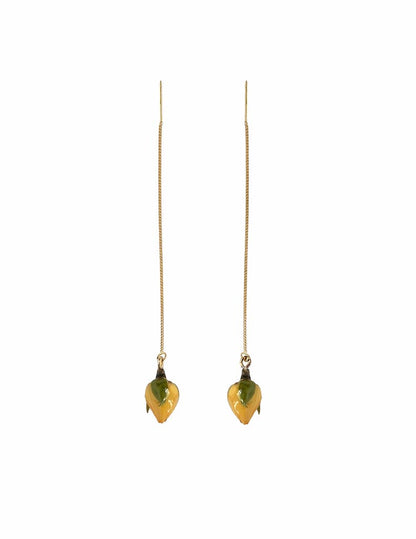 Bud Rose Threader Earrings: Red / Gold