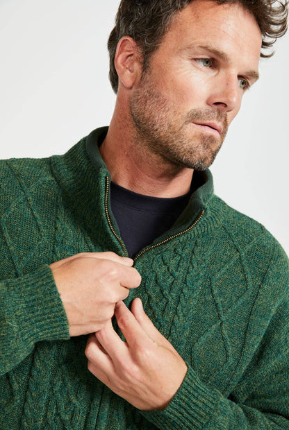 Farmleigh Lined Wool Mens Cardigan - Green: L