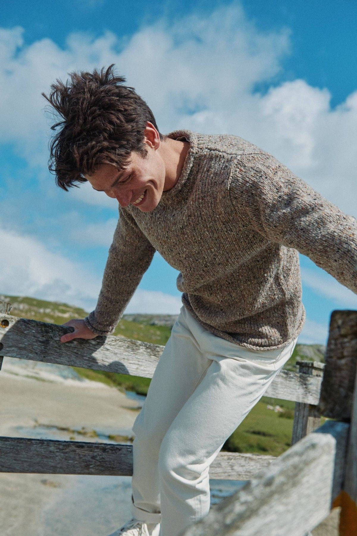 Raheen Tweed Roll Neck Mens Sweater - Oat: M
